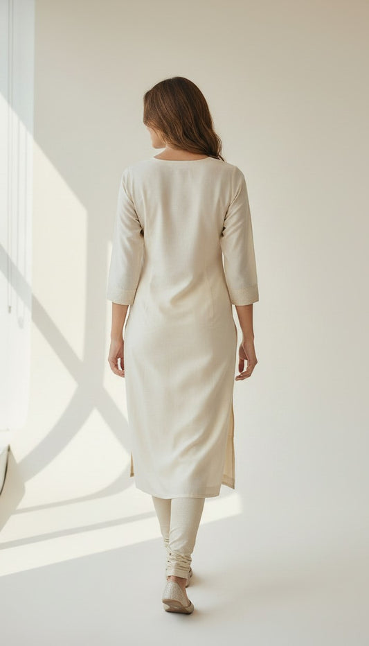Ivory Radiance Embroidered Silk Kurti