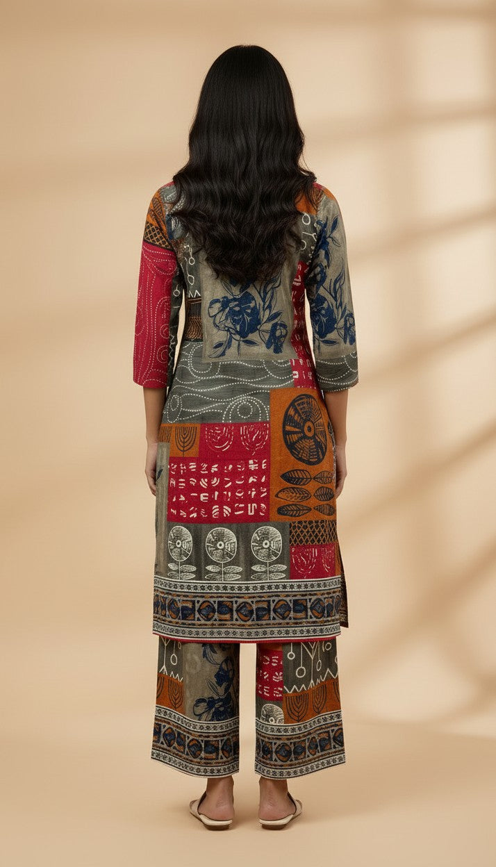 Multicolor Digital Patchwork Print Rayon Kurti Set