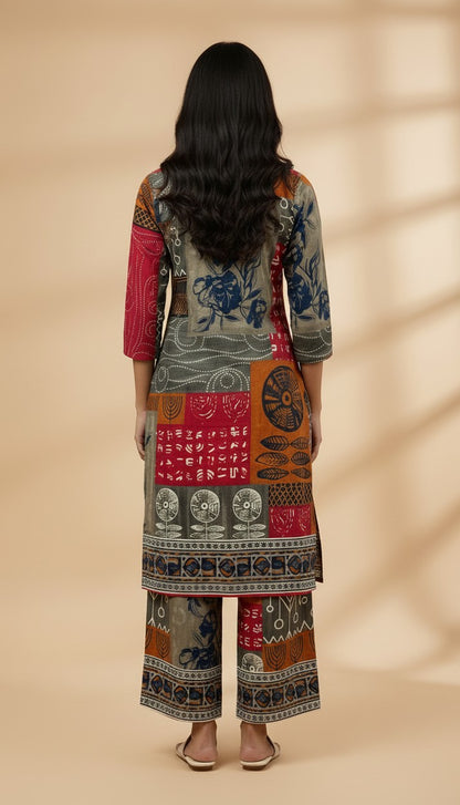 Multicolor Digital Patchwork Print Rayon Kurti Set