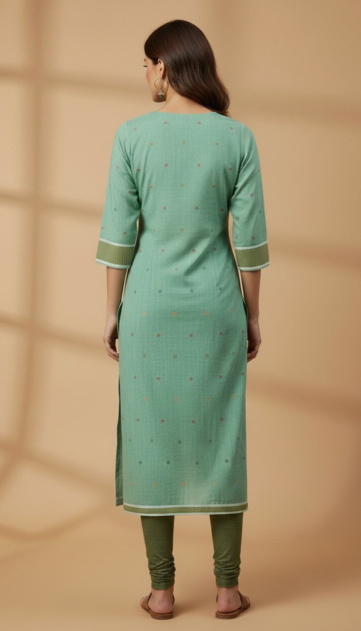 Sea Green Peacock Printed Pigment Silk Kurti