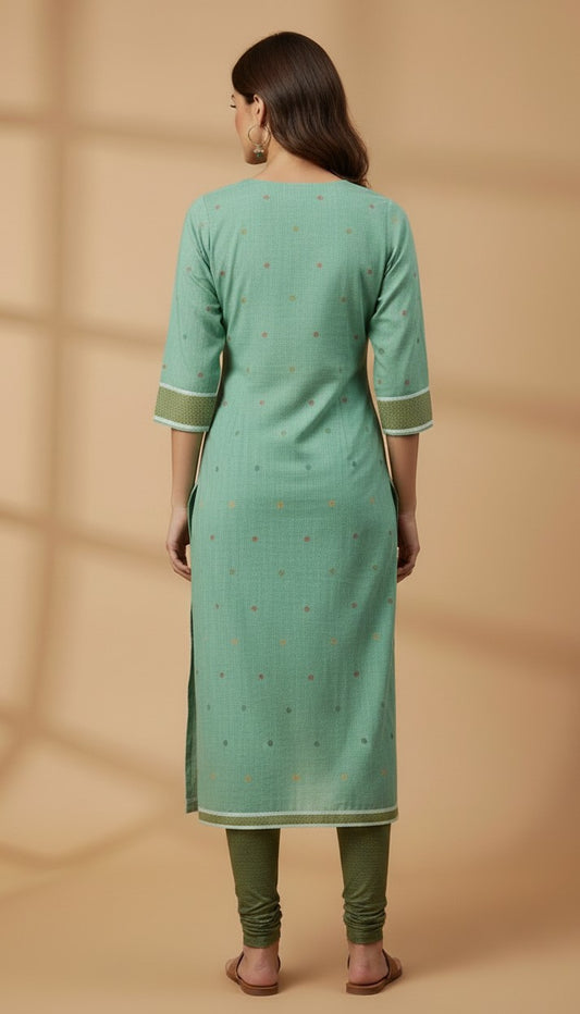 Sea Green Peacock Printed Pigment Silk Kurti