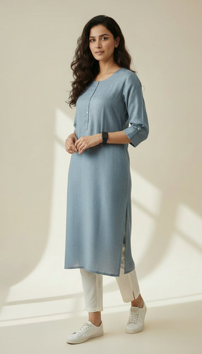 Azure Textured Rayon Kurti
