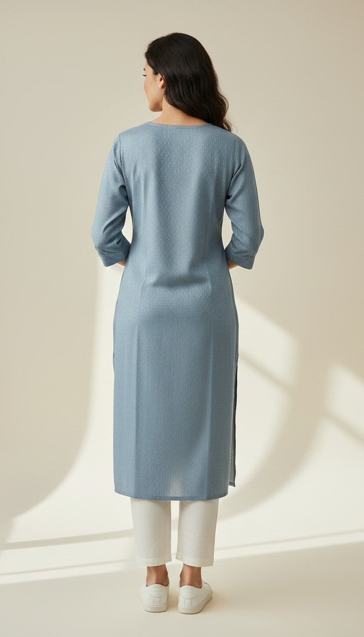 Azure Textured Rayon Kurti