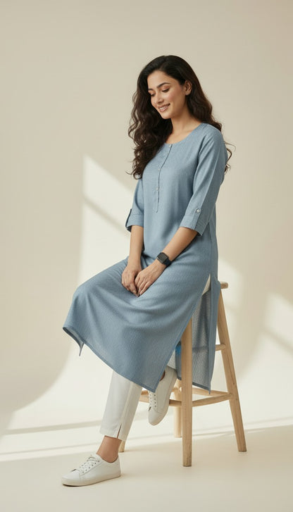 Azure Textured Rayon Kurti