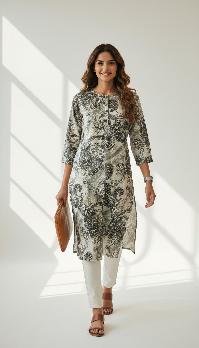 Emerald Abstract Printed Capsule Kurti
