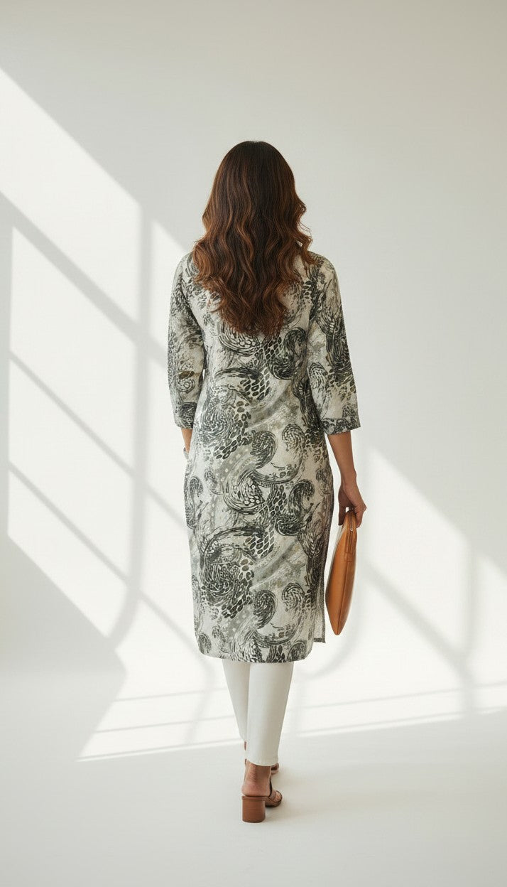 Emerald Abstract Printed Capsule Kurti
