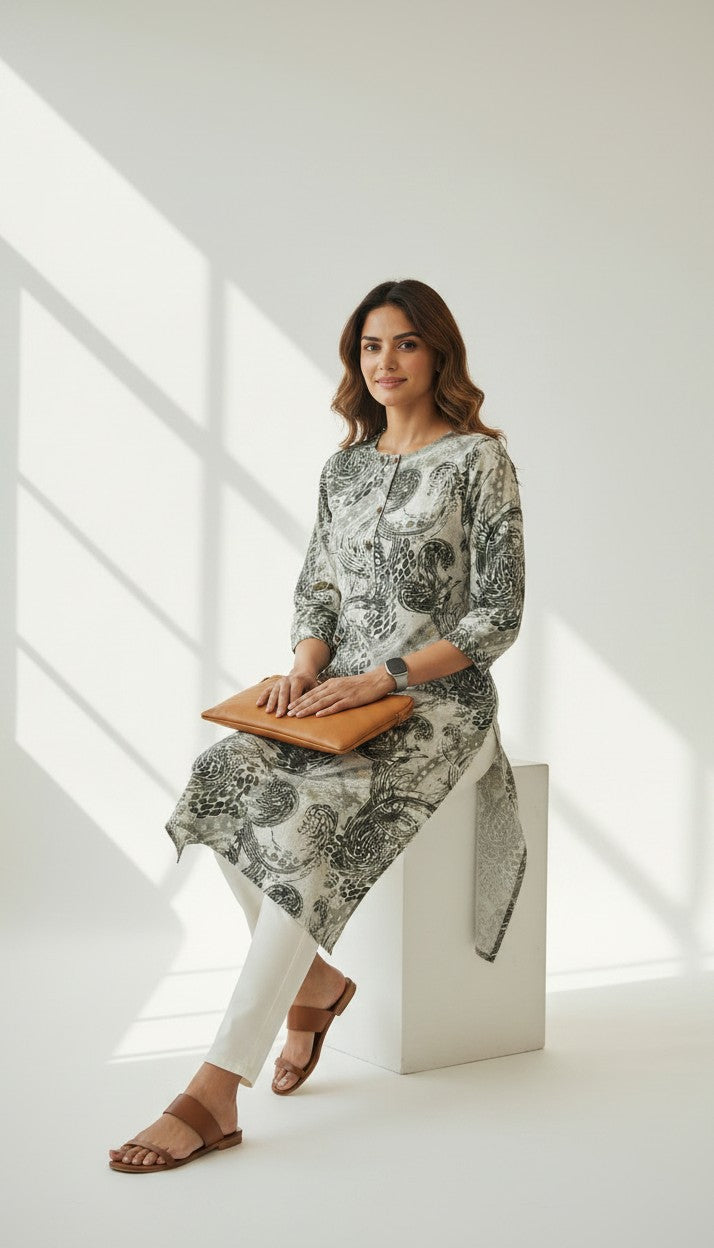 Emerald Abstract Printed Capsule Kurti