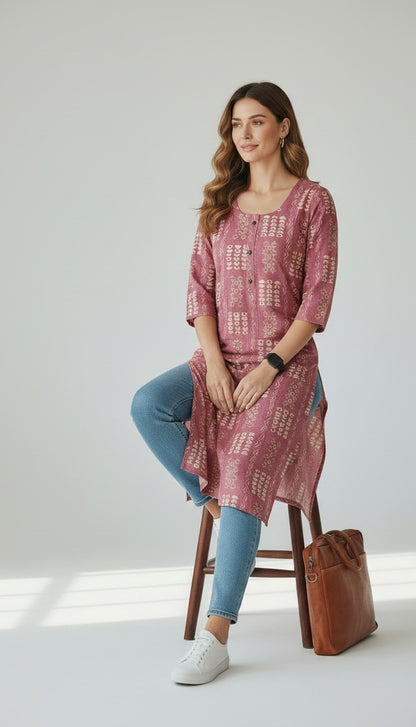 Blush Geometric Print Capsule Kurti
