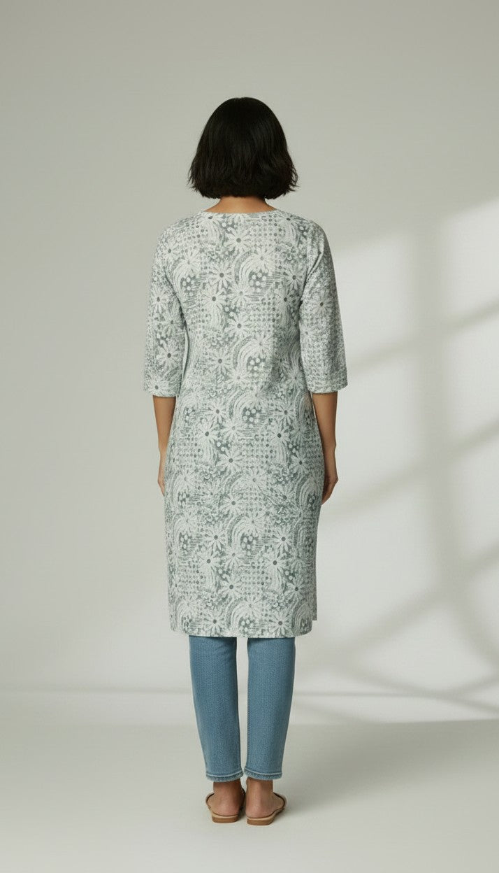 Midnight Bloom Floral Rayon Kurti