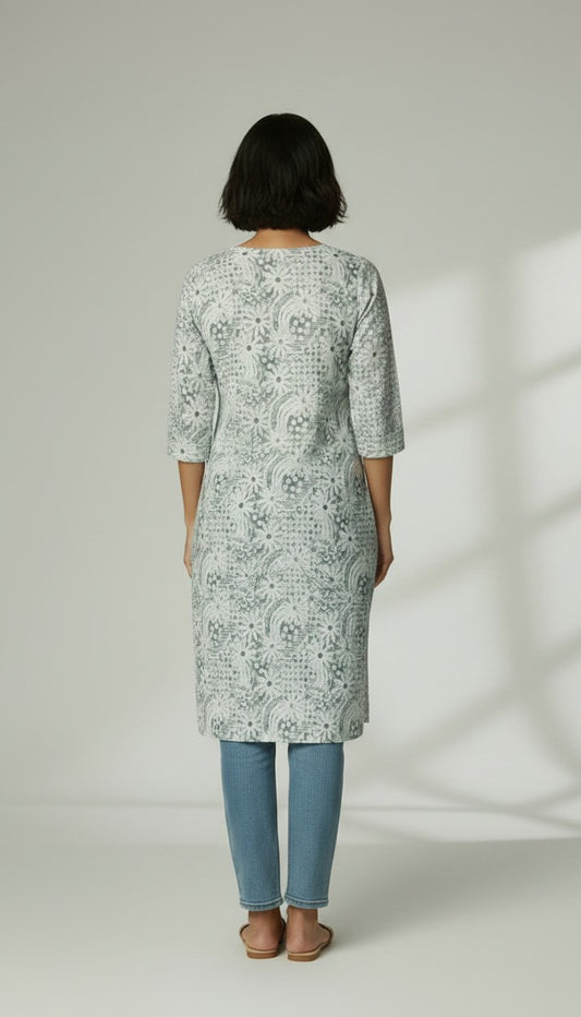 Midnight Bloom Floral Rayon Kurti