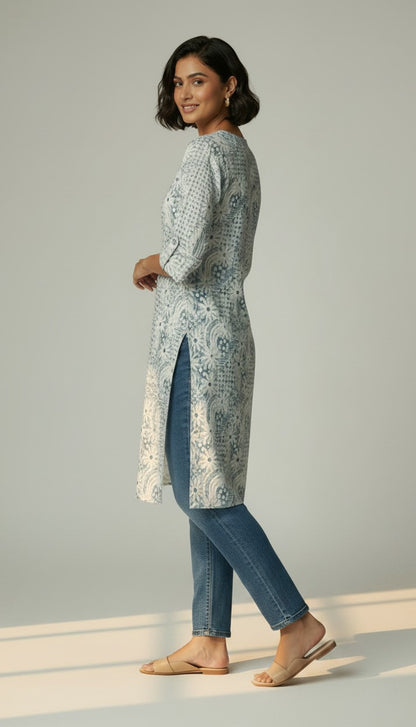 Midnight Bloom Floral Rayon Kurti
