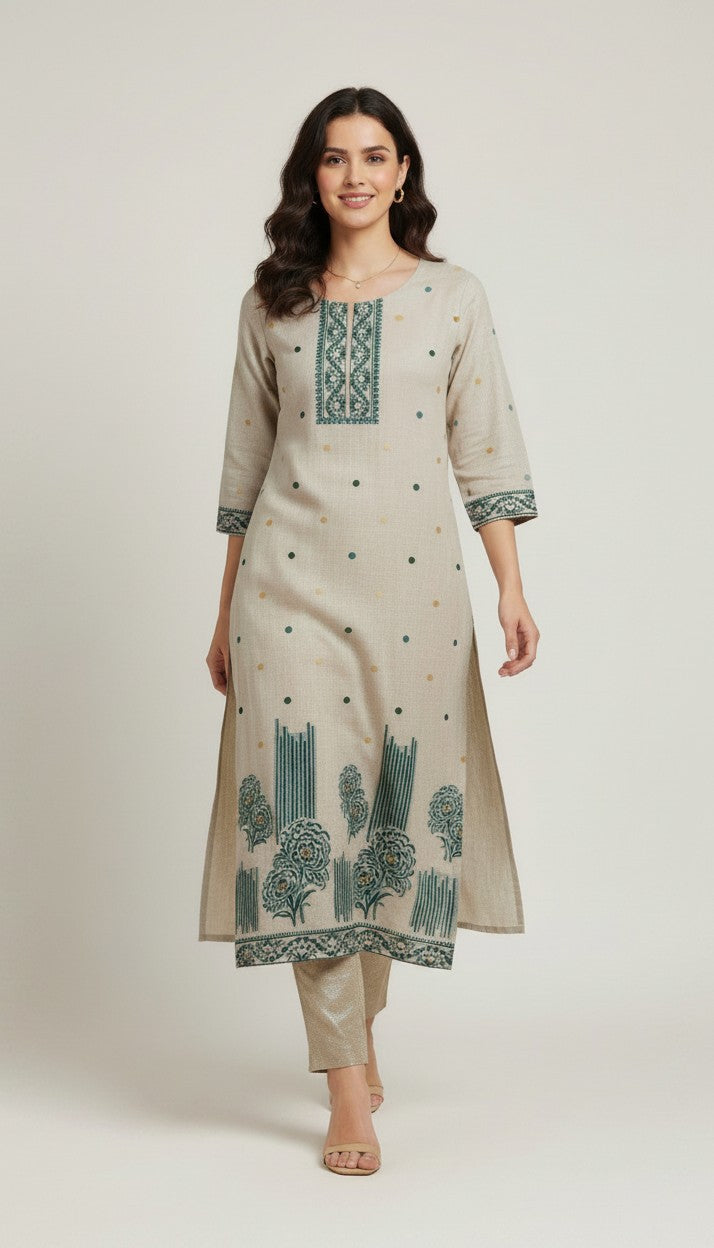 Earthy Sage Woven Silk Kurti