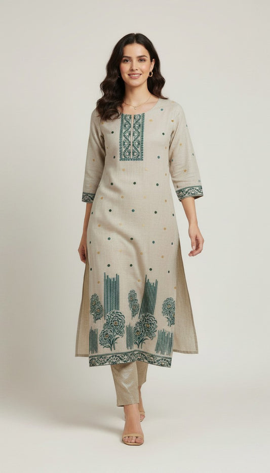 Earthy Sage Woven Silk Kurti
