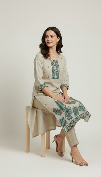 Earthy Sage Woven Silk Kurti
