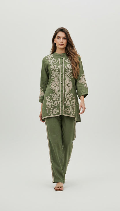 Emerald Green Embroidered Cotton Co-ord Set