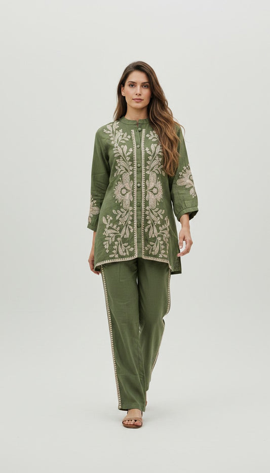Emerald Green Embroidered Cotton Co-ord Set