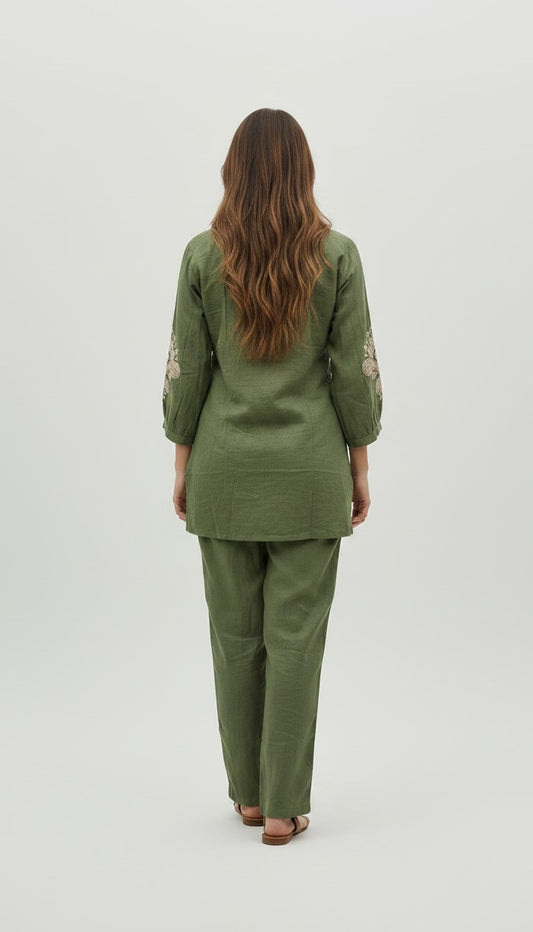 Emerald Green Embroidered Cotton Co-ord Set