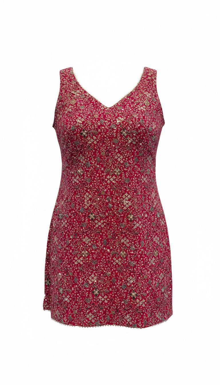 Raspberry Pink 3-Piece Gharara Set – Sleeveless Floral Embroidered Kurti with Matching Gharara & Dupatta