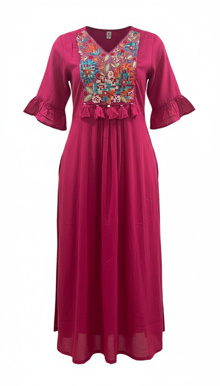 Fuchsia Pink Chinon Embroidered Kurta Set with Dupatta (3-Piece)